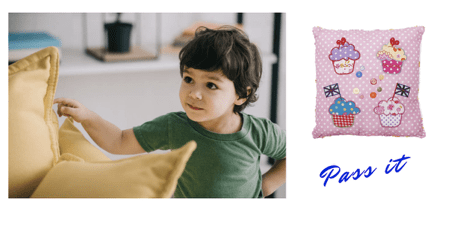Passing the cushion game for toddler