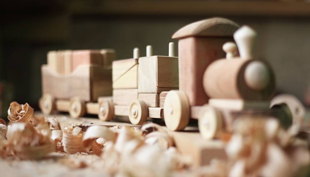 wooden building blocks stacking train