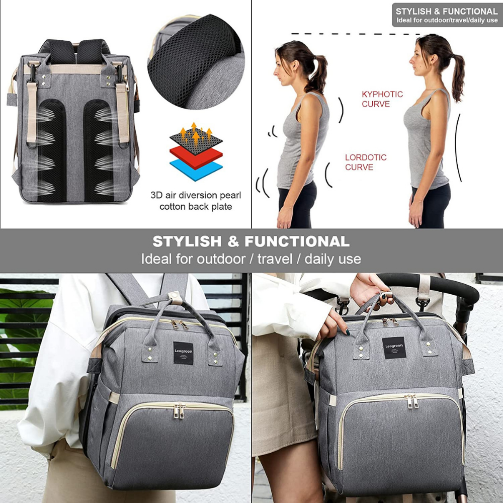 Convertible nappy bag with bassinet pram holder comfortable shoulder strap