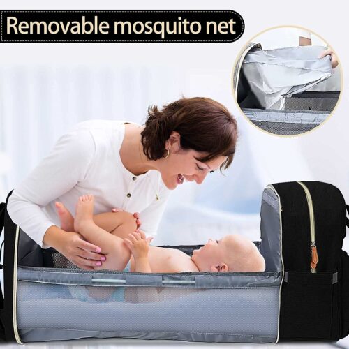 black backpack nappy bag mosquito net